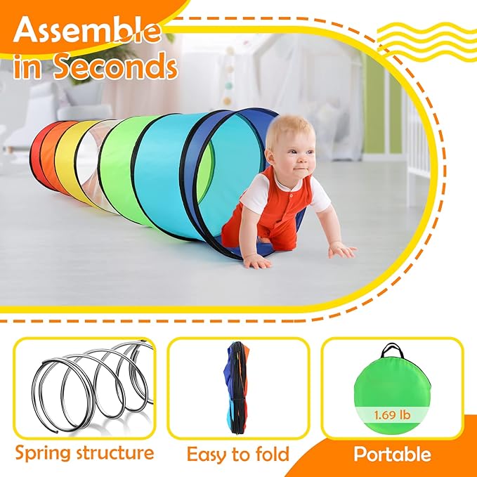 Kids Play Tunnel Tent for Toddlers, Colorful Pop Up Crawl Tunnel Toy for Baby or Pet with Breathable Mesh, Collapsible Gift for Boy and Girl Play Tunnel Indoor and Outdoor Game