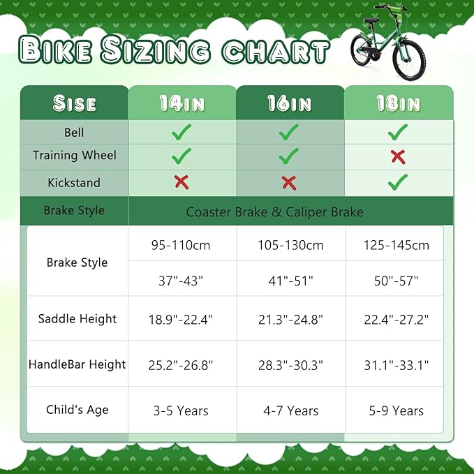 14/16/18 Inch Children’s Bike for Toddlers Kids Ages 3-9, Safe Non-Slip Tires, Removable Training Wheels, Coaster Brake, Easy Assembly, Perfect for Boys and Girls, Multiple Color