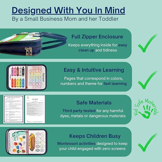 Montessori Busy Board, Quiet Busy Book for Toddlers 3, Toddler Activity Books Ages 3+, Toddler Preschool Learning Activities, Travel Toys for Toddlers 3-5