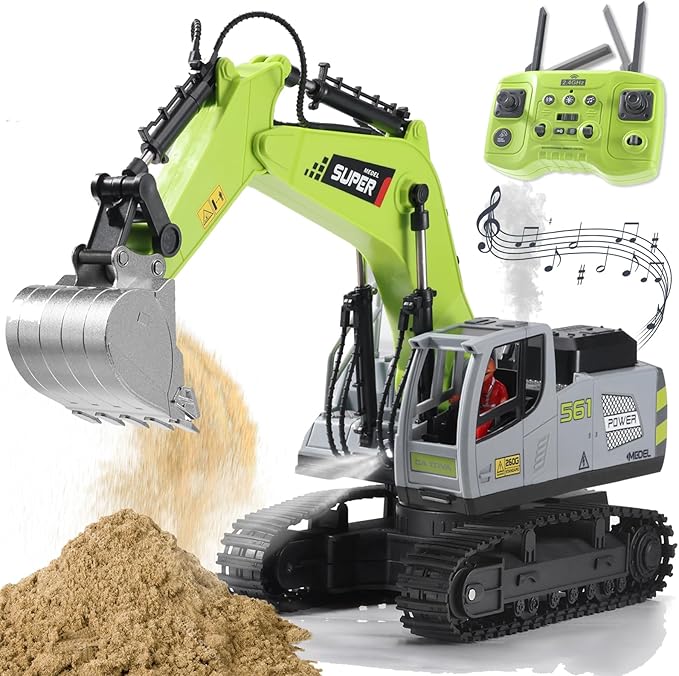 Remote Control Excavator Toys for Boys,16 Channel Dual Speed Control RC Excavator Construction Toys with Metal Shovel & Light,Simulated Smoke,Christmas Birthday Gift Toy for Boys Kids