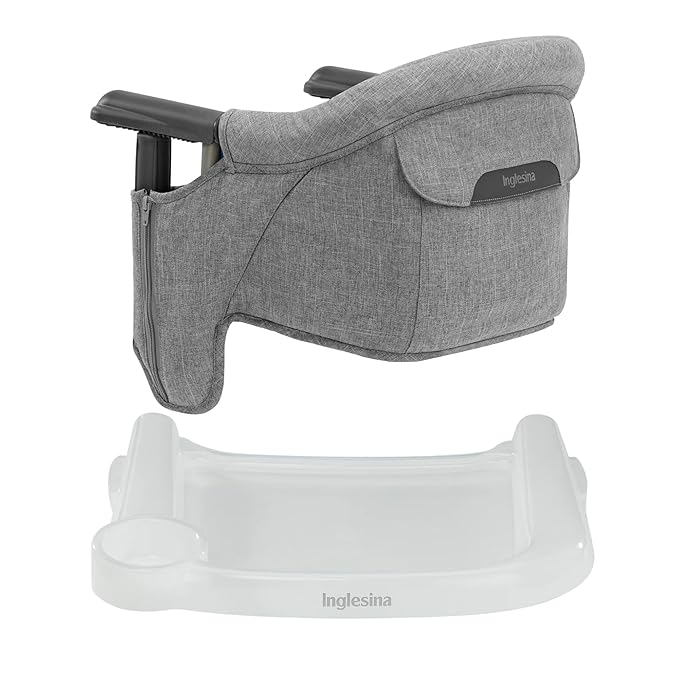 Inglesina Fast Table Chair - Stone Gray Melange + Fast Dining Tray - Portable Baby High Chair - for Babies & Toddlers up to 37 lbs - Fits Tables 0.8'' to 3.5'' Thick - Compact - Travel Bag Included