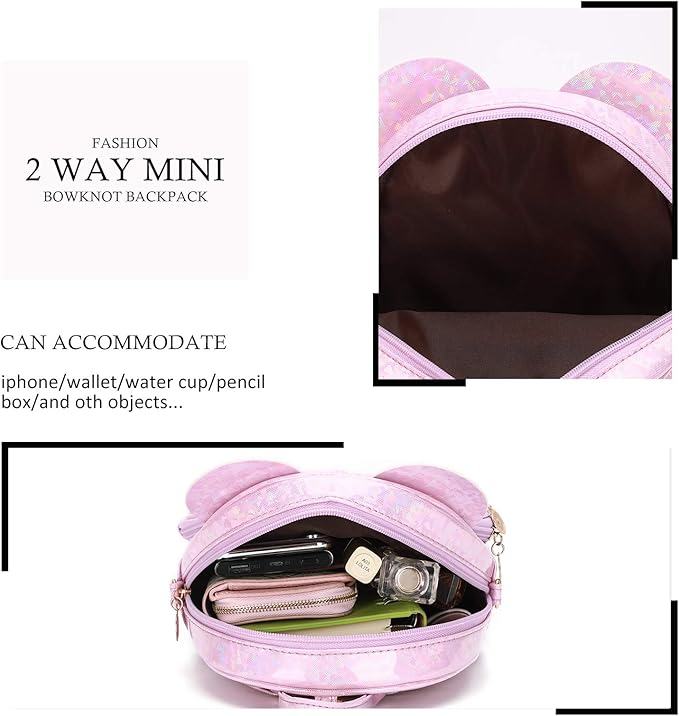 KL928 Girls Mini Backpack Bowknot Polka Dot Cute Small Daypacks Convertible Shoulder Bag Purse for Women