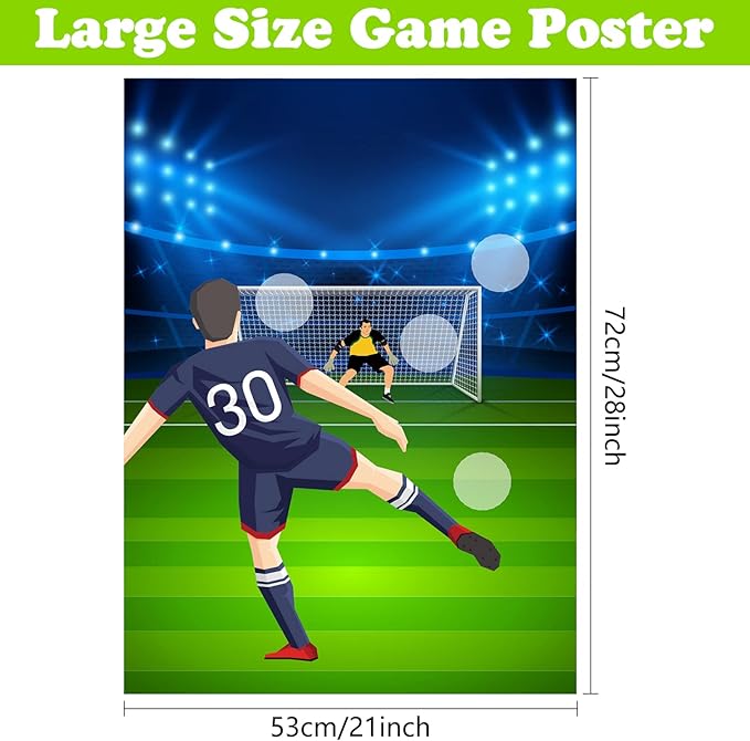 PLULON Soccer Party Games for Kids Pin The Soccer on The Goal Birthday Party Games Football Poster with Soccer Ball Stickers for Soccer Birthday Party Supplies Classroom Family Activities