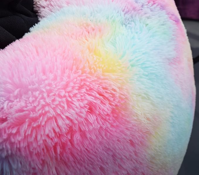 Fluffy Bean Bag Chair for Kids, 2.5FT Round Memory Foam Filled Bean Bag for Teens & Kids, Ultra Soft Faux Fur Fabric Bean Bag Chairs for Playroom, Living Room, Bedroom, Rainbow