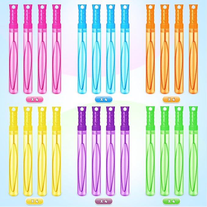 Bubble Wand, 24 Pcs Bubble Wands Bulk in 6 Colors, Bubble Party Favors for Kids, Summer Toys, Indoor Outdoor Activity, Themed Birthday, Wedding, for Girls & Boys