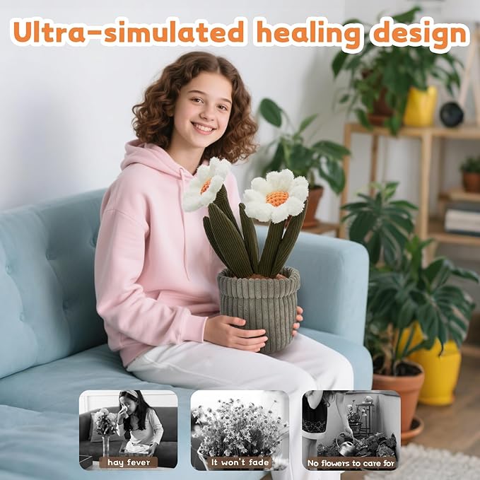 MaoGoLan Daisy Flower Plush Toy, 13.7 inch - Cute Flower Bouquet Stuffed Animal for Grilfriend Wife Mother, Plant Plushies Gift for Valentines Graduation Birthday Christmas