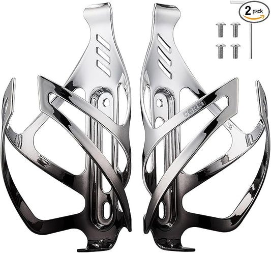 Corki Cycles Bike Water Bottle Holder Aluminum Alloy, Universal Bike Water Bottle Cage for Road, Mountain and Gravel Bikes - 2 Pack - Black&Silver