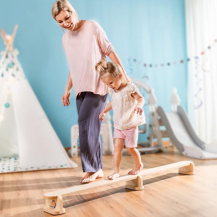Wooden Balance Beam for Toddlers – Non-Slip, Non-Toxic Birch Gymnastics Beam for Indoor & Outdoor Play – Obstacle Course Toy for Kids 18 Months to 5 Years – Enhances Gross Motor Skills