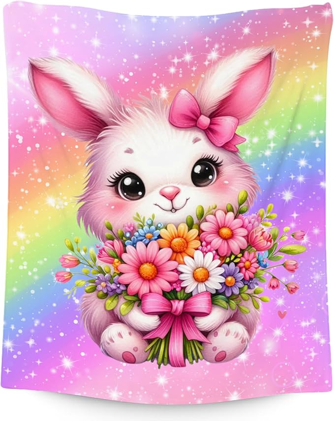 Kids Throw Blanket, Bunny Blanket for Girls, Gifts for Daughter Women, 60"x80" Rainbow Throws Decor