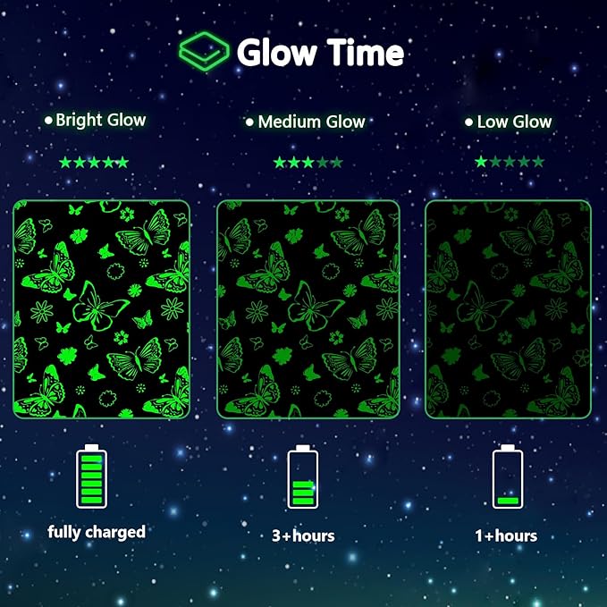 Glow in The Dark Blanket,Butterfly Gifts Toys for Girls, Birthday Presents Decor for Kids Age 3-14 Year Old Daughter Teen Child Toddler Luminous Christmas Bedroom Throw Blanket 50"x60"