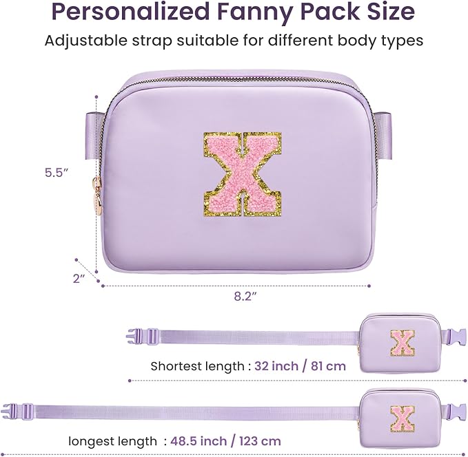 Christmas Gifts for Girls, Small Fanny Pack for Girl Kids Teen, Crossbody Bag for Trendy Everywhere Belt Bag, Fashion Monogrammed Crossbody Waist Packs Travel Necessities (Purple, X)