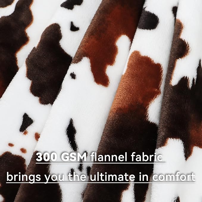 GEULAY Fleece Blanket Twin Size Brown and White Cow Print Throw Blanket Lightweight Cozy Plush Twin Bed Blanket Fuzzy Cute Couch Blanket All Season 60"x80"