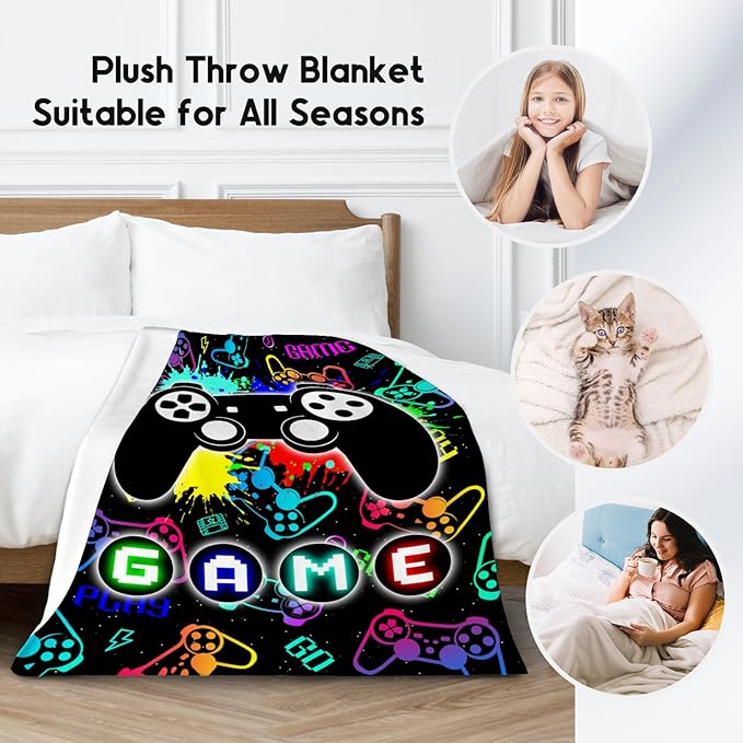 UNIKITTY Kids Blankets for Boys, Gaming Blanket Gifts for Men Adults, 30"x40" Game Accessories Gift Ideal for Teens, Flannel Fuzzy Throw Gamer Room Decor for Couch Office