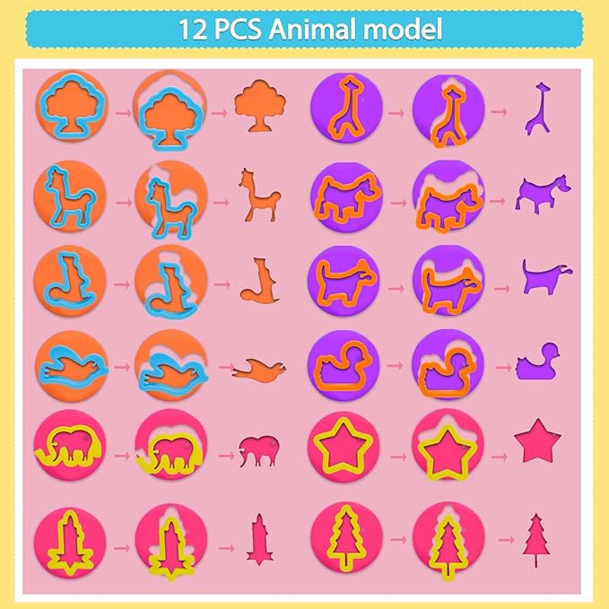 Playdough Tool Set, 24 Pcs Play Dough Tools Sets for Kids Ages 4-8, Playdough Accessories Includes Animal Molds, Cutters Roller, Rolling Pins, Safety Scissors, Plastic Knife