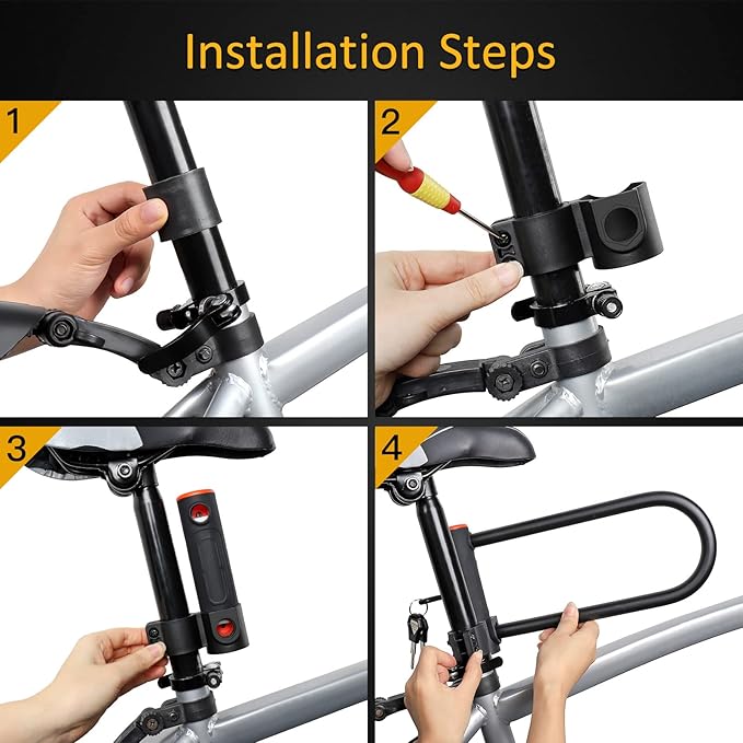 Heavy Duty U Lock - 16mm Bicycle Lock with 3 Keys for Road & Mountain Bikes