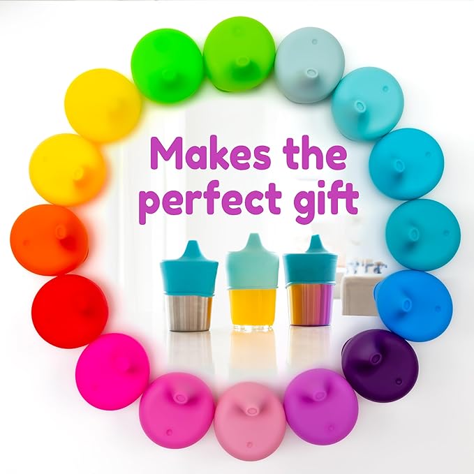 Silicone Sippy Cup Lids - Spill Proof, Fits Any Cup, BPA-Free, Durable & Soft for Babies & Toddlers, Quick to Attach - 5 Pack Silicone Lids for Cups (Purple, Pink, Green, Orange, Teal)