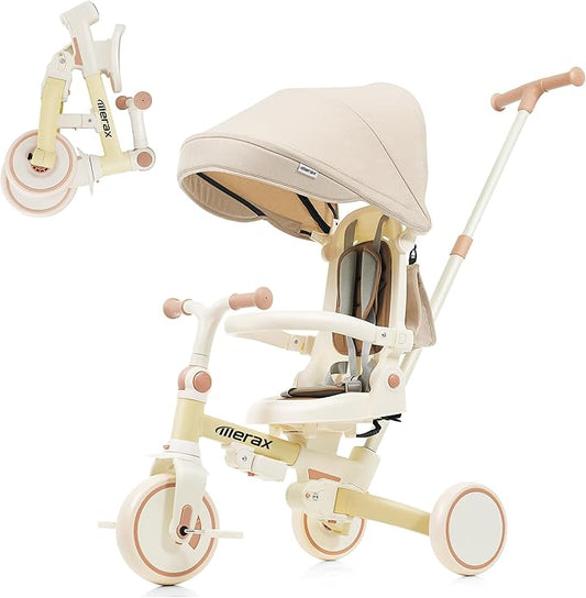 7 in 1 Baby Tricycle Stroller for Toddlers Ages 1Y-6Y Handle Rotatable Seat Retractable Canopy