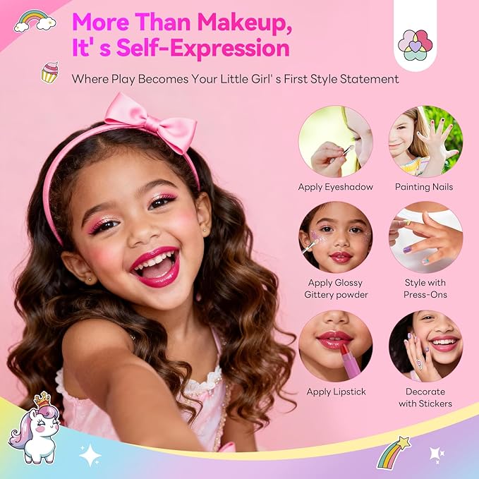 SAVILAND Kids Makeup Kit 32 Pcs: Toxic-Free Washable Makeup For Kids 5-12 Portable Real Toddler Kit with Eyeshadow Lip Gloss Cosmetic Case Birthday Christmas Gifts for Girls