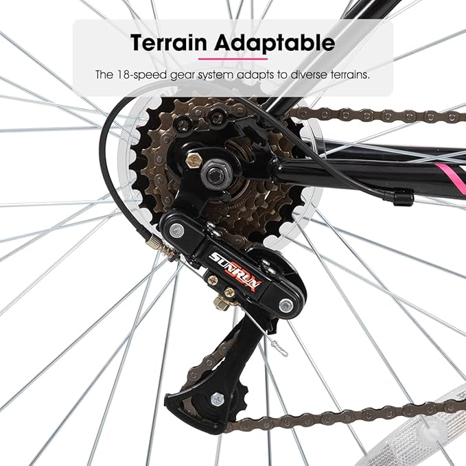 HILAND Bamcbase Womens Mountain Bike, 24 26 Inch 18 Speeds Hybrid Commuter Bicycle for Adults, Sport Hardtail Trail MTB