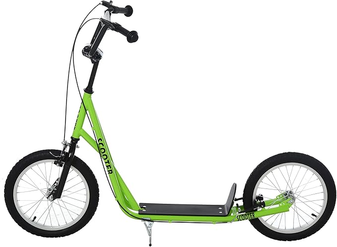 Aosom Youth Scooter Kick Scooter for Kids 5+, Max Load 220 LBS., with Adjustable Handlebar, 16" Inflatable Wheels, Dual Brakes