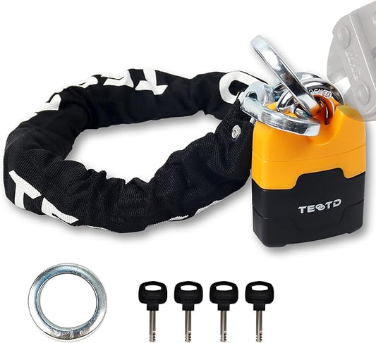 Heavy Duty Anti-Theft Motorcycle Chain Lock - 3ft/90cm Long, 10mm Thick Chain with Bright-Colored Lock, 4 Keys for Bicycle, Scooter (5.95lbs)