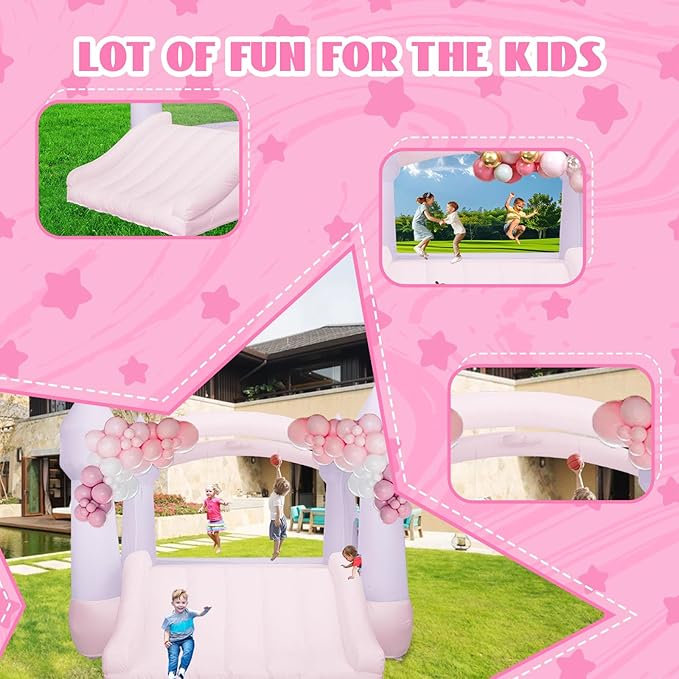 AKSPORT Inflatable Bounce House,White Castle Bounce House for Kids 3-6 Indoor & Outdoor Inflatable Bouncer House with Slide & Air Blower & Balloons for Kids Birthday Party,Wedding Party