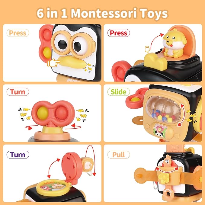 Montessori Toys for 1 Year Old,Sensory Toys for Toddlers 1-3,Baby Travel Activities Busy Board Cube,Fine Motor Skills Educational Toys,Birthday Gift for Kids Aged 6, 9, 10, 12, 18 Months