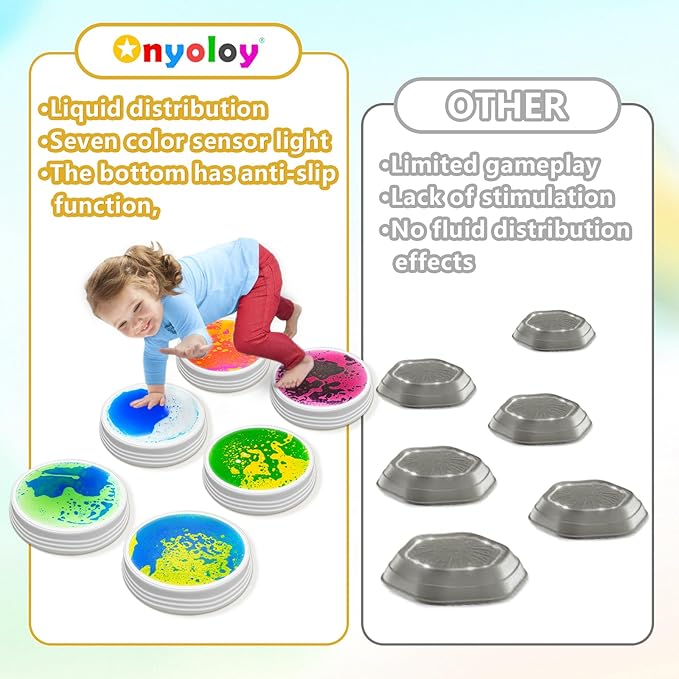 Light Up Liquid Stepping Stones - 1 Round Blue Liquid Stepping Stone with 7 Glow Colors, Indoor Obstacle Training Balancing Stepping Stone Toy for Kids Ages 3 4 5 6 and Up.