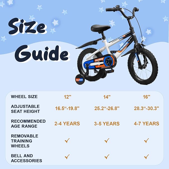 12/14/16 Inch Children’s Bike for Toddlers Kids Ages 3-8, Safe Non-Slip Tires, Removable Training Wheels, Coaster Brake, Easy Assembly, Perfect for Boys and Girls, Blue and White