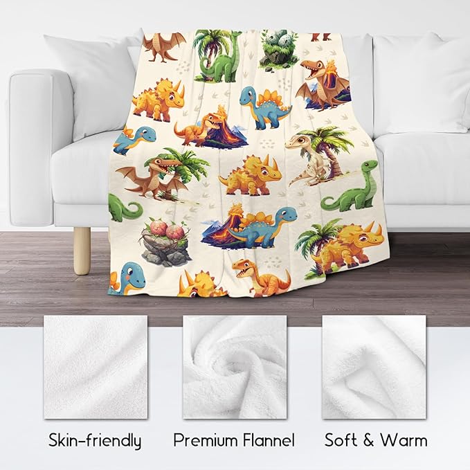 Kids Throw Blankets for Boys Girls, Dinosaur Blanket for Boys, Soft Fuzzy Flannel Throw Gifts Ideal, 50"x60" Kid Dinosaur Gift