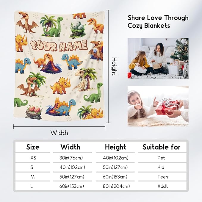 Personalized Kids Blankets for Boys Girls, Custom Dinosaur Blanket for Boys, Soft Fuzzy Flannel Throw Gifts Ideal, 30"x40" Toddler Dinosaur Gift