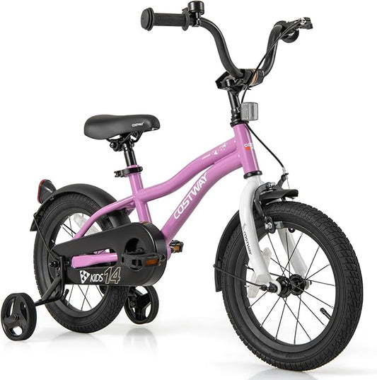 COSTWAY 12/14/16/18 Inch Kids Bike, Children Toddler Bicycle with Training Wheels, Adjustable Seat & Handlebar, Handbrake & Coaster Brake, Reflectors, Bell, Suitable for 3-8 Years Old Boys Girls