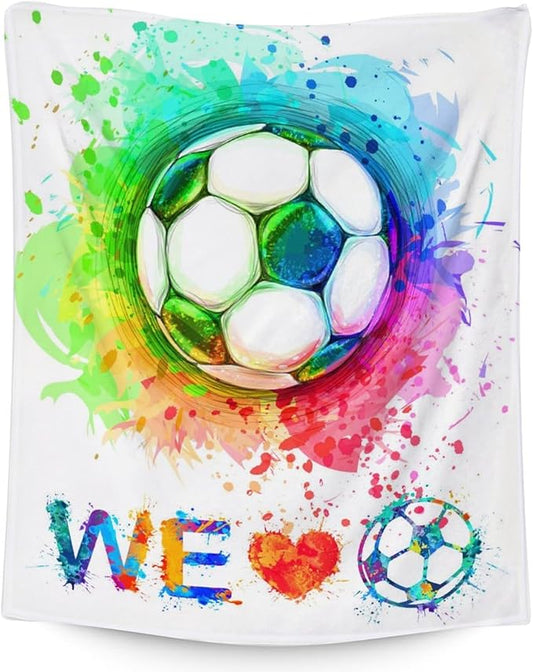 Soccer Throw Blanket - Soft, Fuzzy & Warm - 40x50 Inches Crib Size Blanket for Couch, Office - Colorful Cute Throw Gift for Girls, Boys