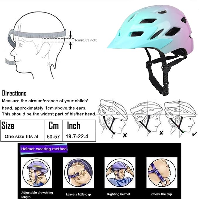 Kids Bike Helmet,Bavilk Kids Boys Girls Bike Helmets with LED Light Detachable Visor Children Youth Teen Multi-Sport for Skating Cycling Scooter Skateboard Adjustable & Lightweight 19.7"-22.4"
