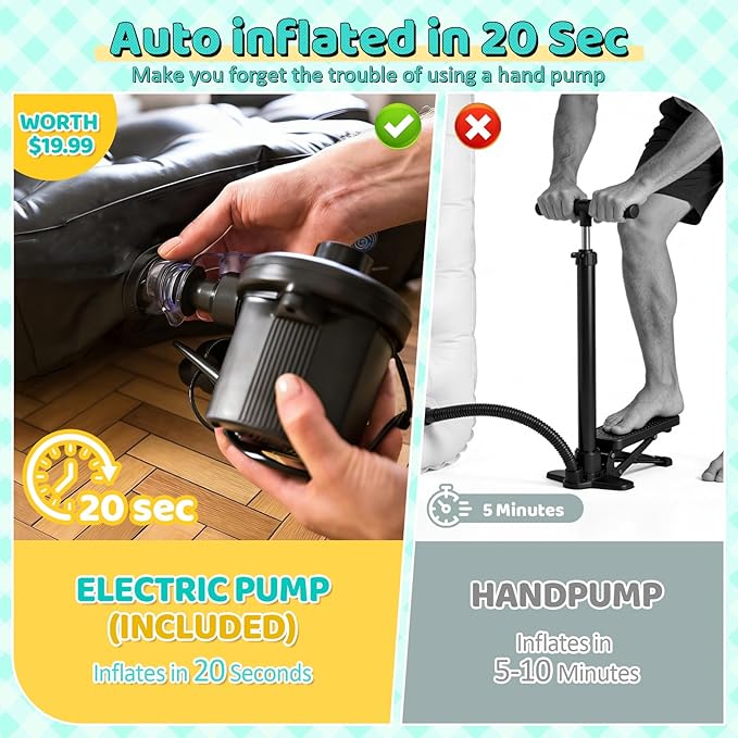 Inflatable Toddler Travel Bed - Toddler Blow Up Mattress with Safety Sides - Kids Air Mattress with Electric Pump & Carry Bag - Lightweight Camping Portable Bed for Sleeping Outddor - 64inch