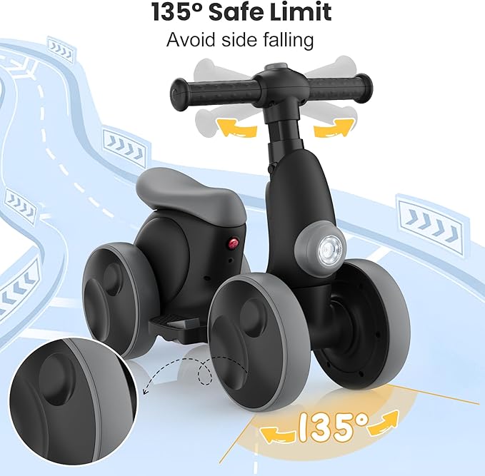 Electric Baby Balance Bike with Bubble Machine for 1 Year Old Boys Girls 4 in 1 Toddler Balance Bike 12-48 Month Kids Bubble Bike Ride Toys First Birthday Gift with Powered Motor,Music,LED Lights