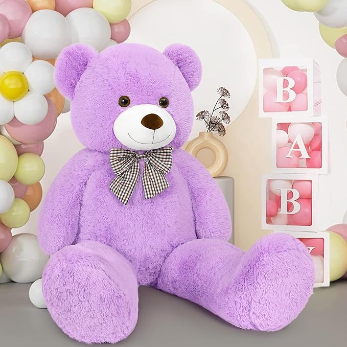 MaoGoLan Giant Teddy Bear 4 Feet,Adorable and Cuddly Big Bear Stuffed Animal 47", Classic Teddy Bear Plush Gift Decoration for Baby Shower,Party,Birthday,Valentines Day,Purple