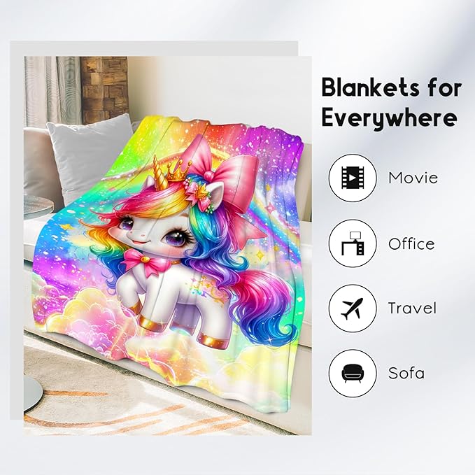 Girls Blanket, Unicorn Blanket for Girls, Unicorn Gifts for Kids, Toddler Throw with Rainbow, Cute Flannel Throw for Daughter, 40"x50"