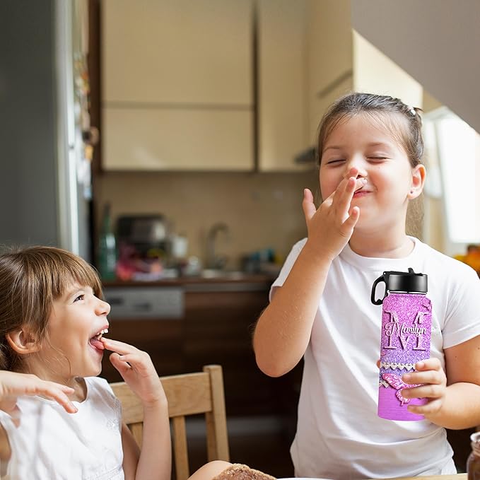 Personalized Butterfly Water Bottles for Girls with Straw Lid Custom Sports Water Bottle for School Customized Name Stainless Steel Double Wall Insulated Cup Birthday Gifts for Kids Style11