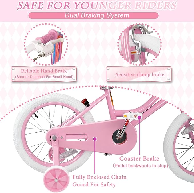 XJD Girls Bike for Toddlers and Kids Ages 2-12 Years Old,12 14 16 Inch Kids Bike with Training Wheels & Basket