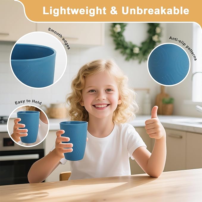 12 oz Wheat Straw Cups Set of 6, Alternatives to Plastic Cups Reusable, Unbreakable Drinking Glasses, Dishwasher Safe Drinking Cup, Small Water Cup for Kitchen (Multicolor)