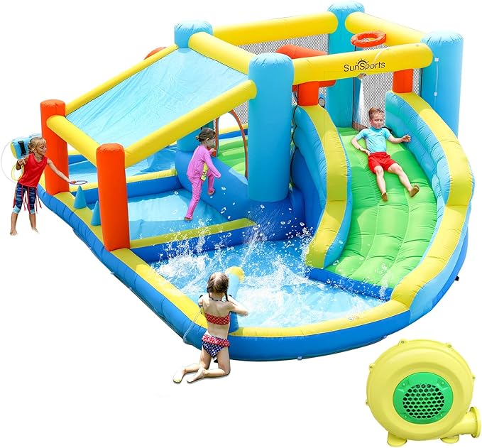 Inflatable Water Slide,Bounce House for Kids Backyard,Inflatable Water Park with Splash Pool,Jump House with Waterslide,Bouncy Castle for Wet and Dry