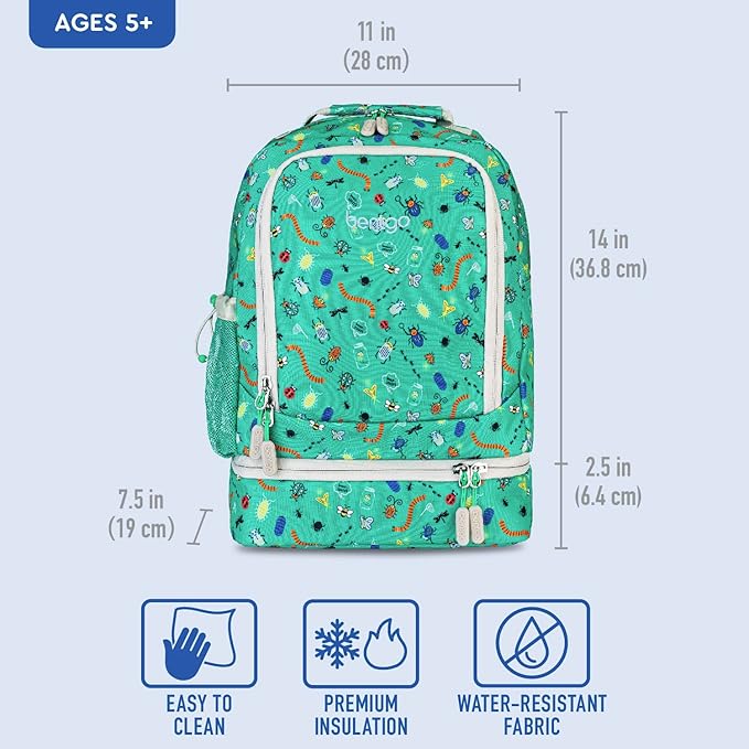 Bentgo Kids 2-in-1 Backpack & Insulated Lunch Bag - Durable 16” Backpack & Lunch Container in Unique Prints for School & Travel - Water Resistant, Padded & Large Compartments (Bug Buddies)