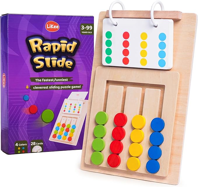 LiKee Slide Puzzle Color Sorting Matching Toys, Airplane Car Travel Busy Board for Toddler No-Lose-Parts and Portable, Montessori Wooden Educational Toys Board Games for Kids Boys Girls 3+ Years Old