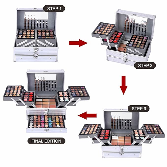 132 Color All In One Makeup Kit,Professional Makeup Case,Makeup Set for Teen Girls,Makeup Palette,Multicolor Eyeshadow Kit(006N2-Silver)