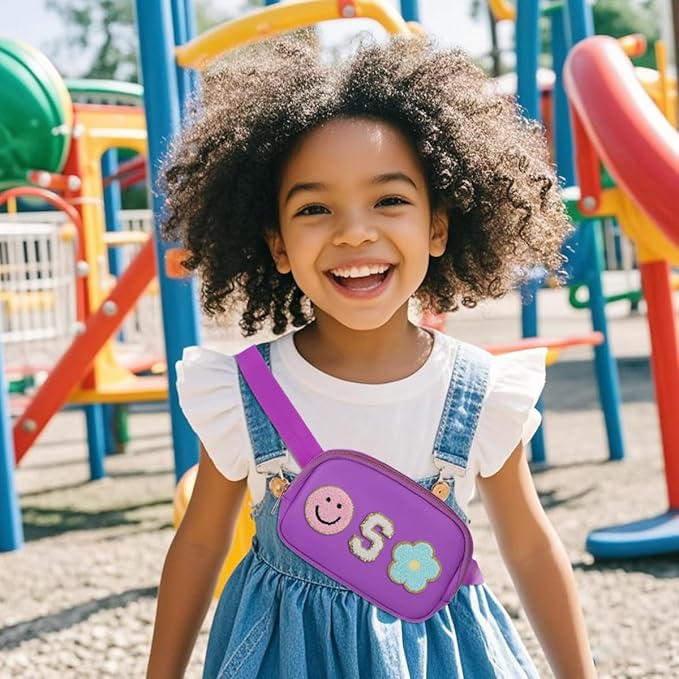 Fanny Pack For Girls Purple Kid Crossbody Bag Chenille S Letter Preppy Belt Bag, Christmas Birthday Graduation Gifts For Girl Teen Daughter Sister, Personalized Nylon Fanny Packs