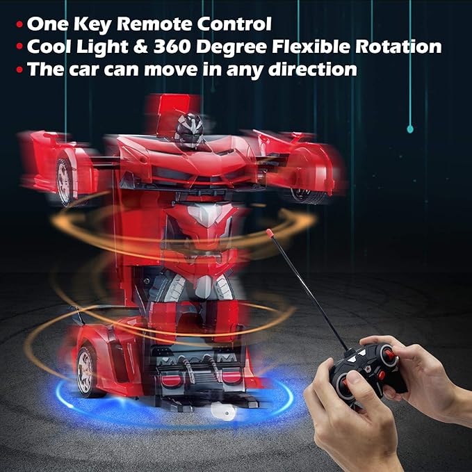 AMENON Remote Control Car - Transform Robot Toys for Boys Teens, Rechargeable RC Car with Lights, 2.4Ghz RC Car 1:18 Rechargeable 360° Rotating Race Transform Car Birthday Gifts Party Favors for Kids