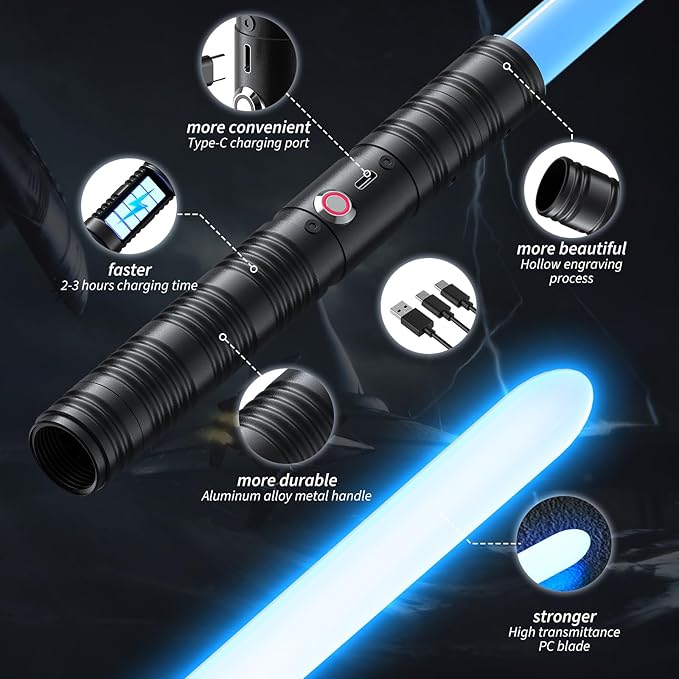 Lightsaber, LED Light Saber, Metal Hilt Dueling Lightsaber for 3 Modes, Light Saber with 20 RGB Colors, for Adults, Kids, Children's Day, Halloween, Christmas, 2 Pack(Black)