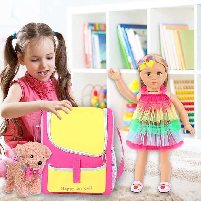 UNICORN ELEMENT 5 Item 18 Inch Dolls Bag Carrier Set and Accessories - Includes Clothes, Shoes, Hairband, Backpack and Toy Dog