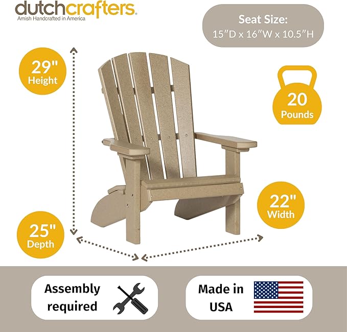 DutchCrafters Poly Kids Adirondack Chair, Outdoor Chair for Kids Ages 3–8, Durable Child-Sized Patio Seating for Camping and Backyard Play - Amish Made in USA (Weatherwood)